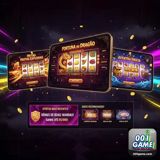 Imagem da página inicial do site 001game, destacando jogos e novidades, para gamers brasileiros.